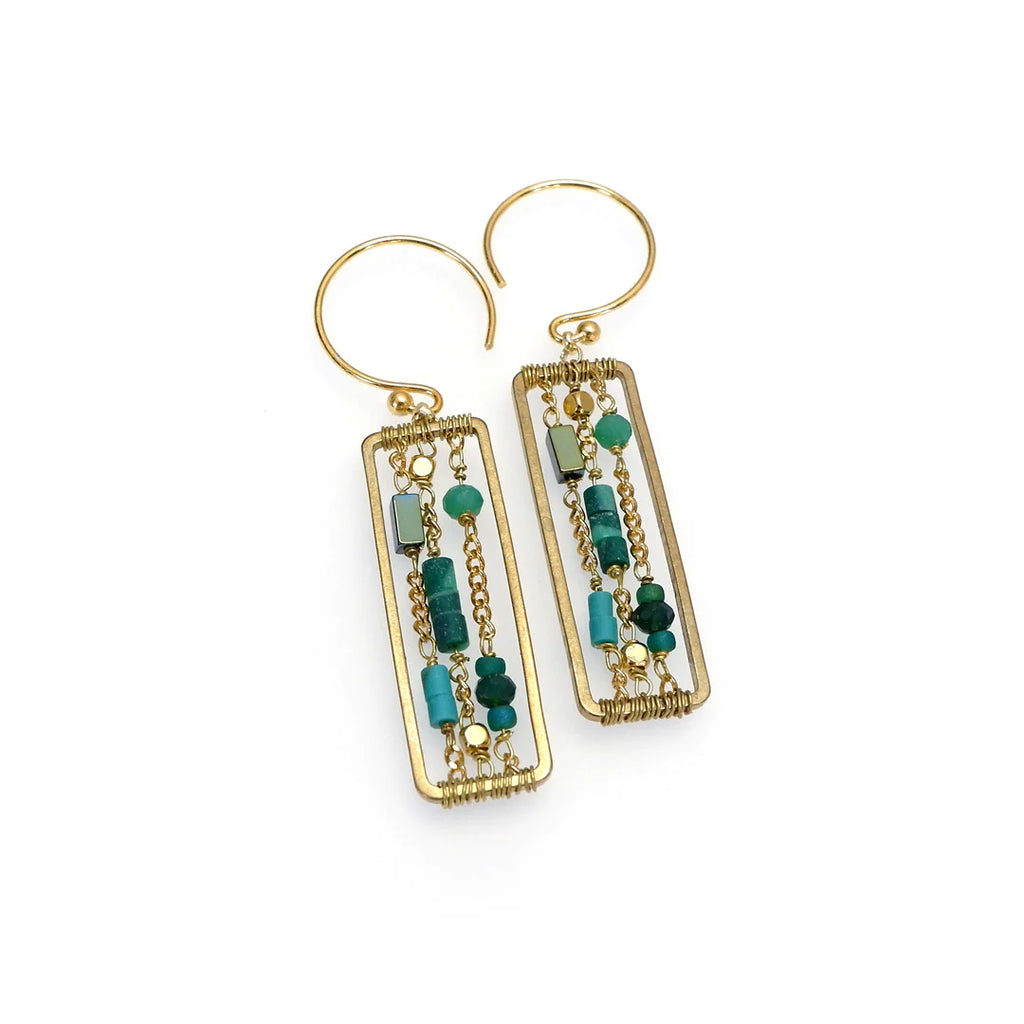 AM  Square Lapis, gold plated earrings