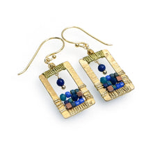 Load image into Gallery viewer, AM  Rectangular Gemstones and Crystal, gold plated earrings

