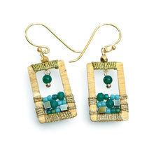 Load image into Gallery viewer, AM  Rectangular Gemstones and Crystal, gold plated earrings
