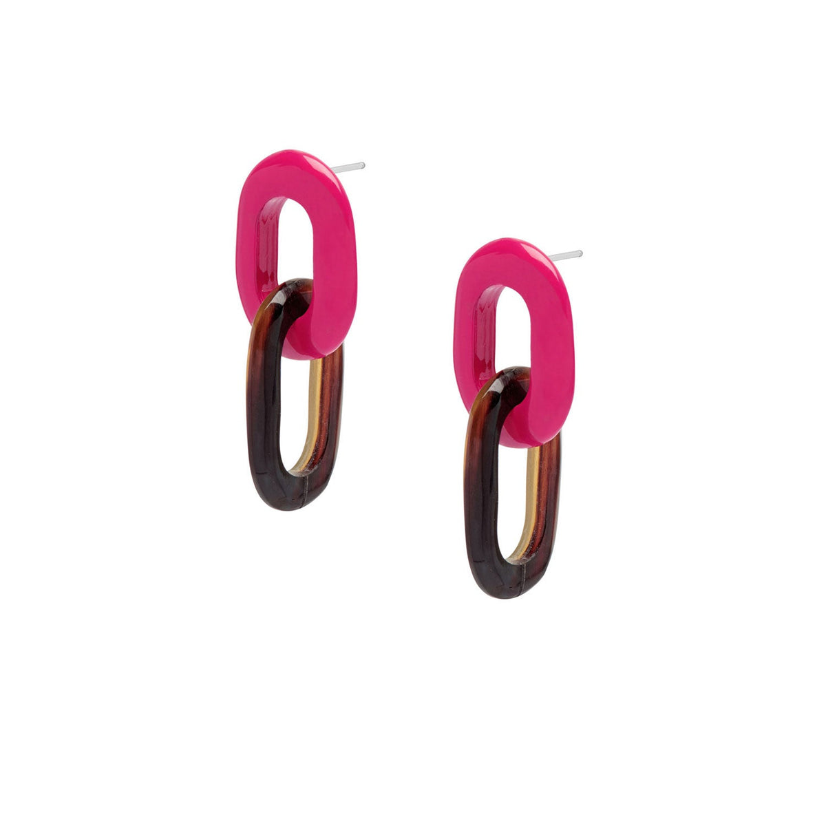 BRANCH Fuchsia Pink and natural horn double link earrings LH/ER2302/FCS