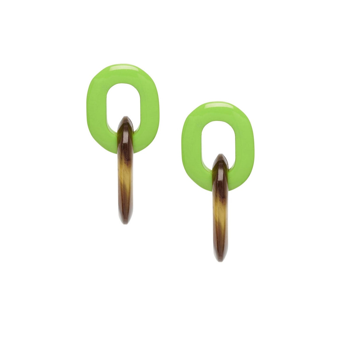 BRANCH Lime Green and brown horn double link earrings LH/ER2302/LGN