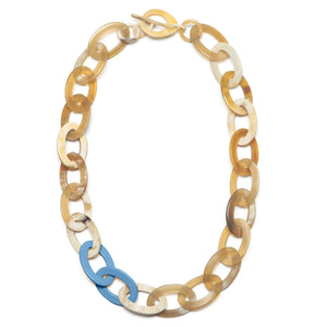 BRANCH Buffalo Horn Oval Link Medium Length Necklace- White Natural and Blue