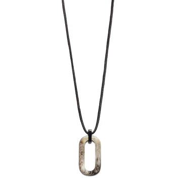 Black Rectangle Horn & Cord Pendant