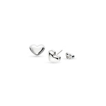 Load image into Gallery viewer,   Kit Heath Heart of Gold Stud Earrings — polished rhodium-plated sterling silver sculpted mini heart stud earrings, butterfly back fitting
