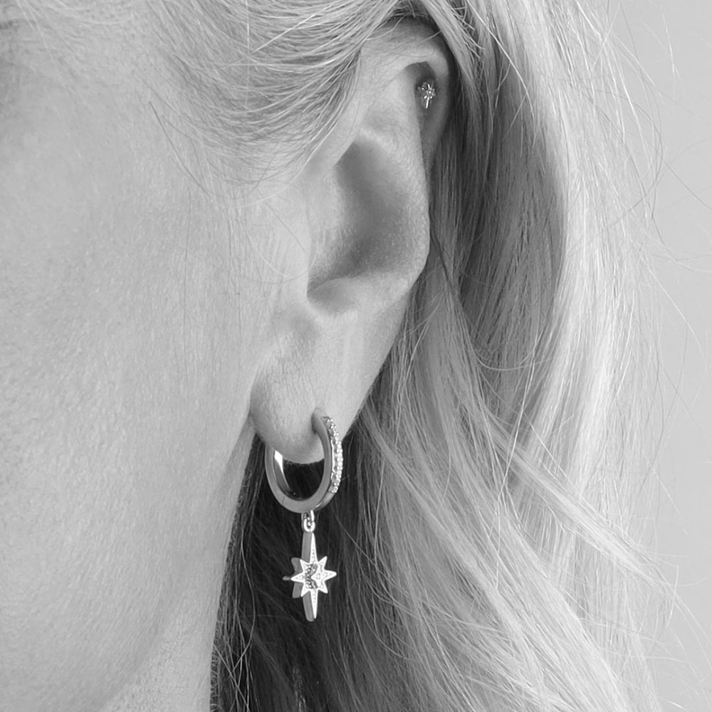 Kit Heath Celeste North Star CZ Hinged Hoop Drop Earrings