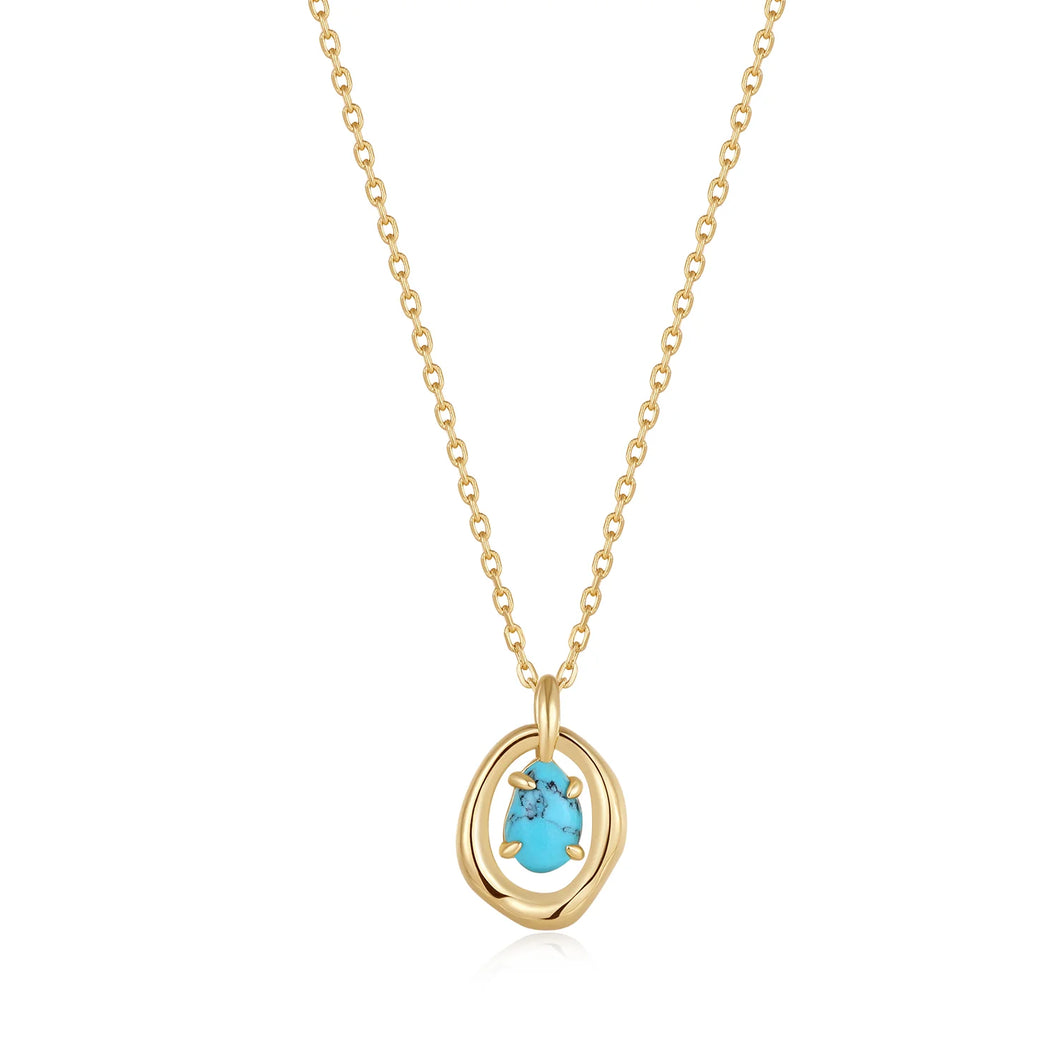 Turquoise wave circle pendant necklace