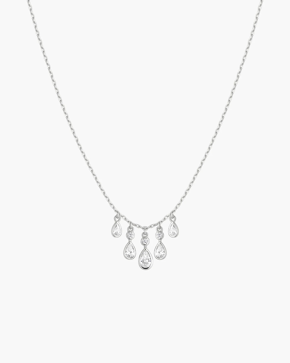 Silver Bezel-Set Teardrop Cascade Necklace