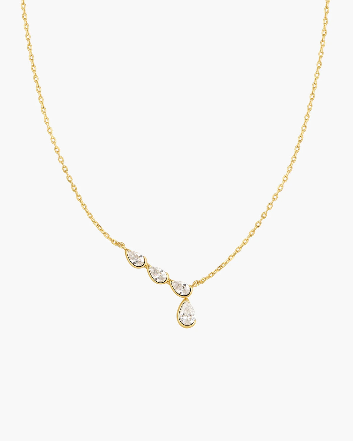 Gold Half Bezel Angled and Dangle Teardrop Necklace
