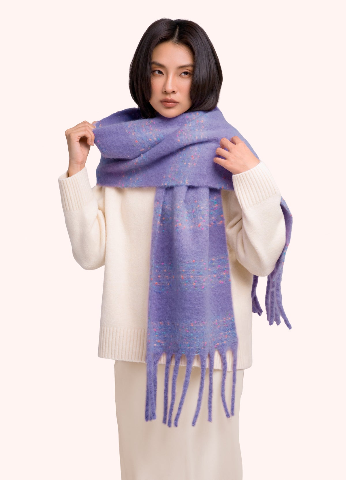 Powder Nancy Cosy Scarf in lilac with fringing