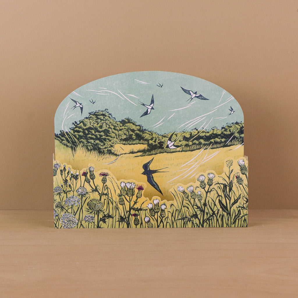 Bayfield Swallows die-cut card by Niki Bowers, Art Angels