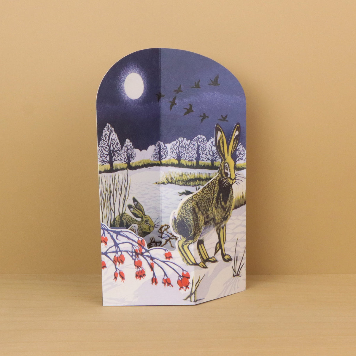 Winter Hares die-cut card by Niki Bowers, view 2