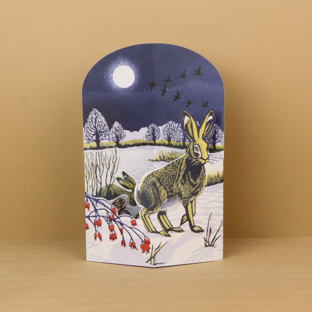 Winter Hares die-cut card by Niki Bowers, Art Angels