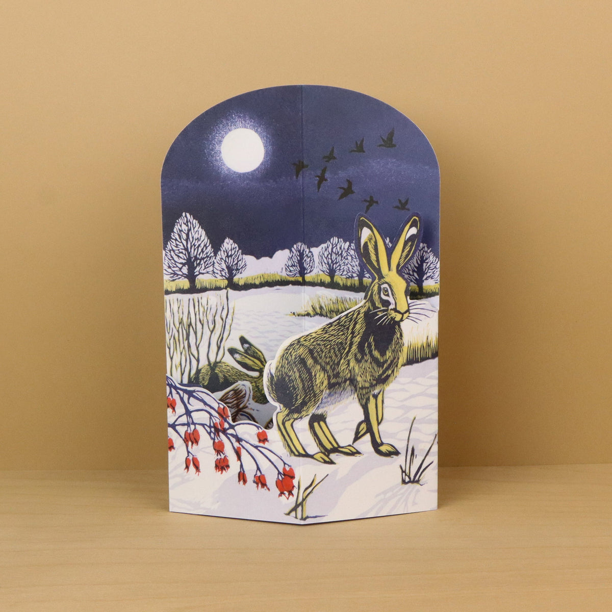 Winter Hares die-cut card by Niki Bowers, Art Angels