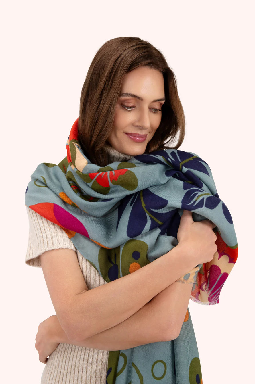 POWDER Printed Folk Floral Winter Ice Scarf