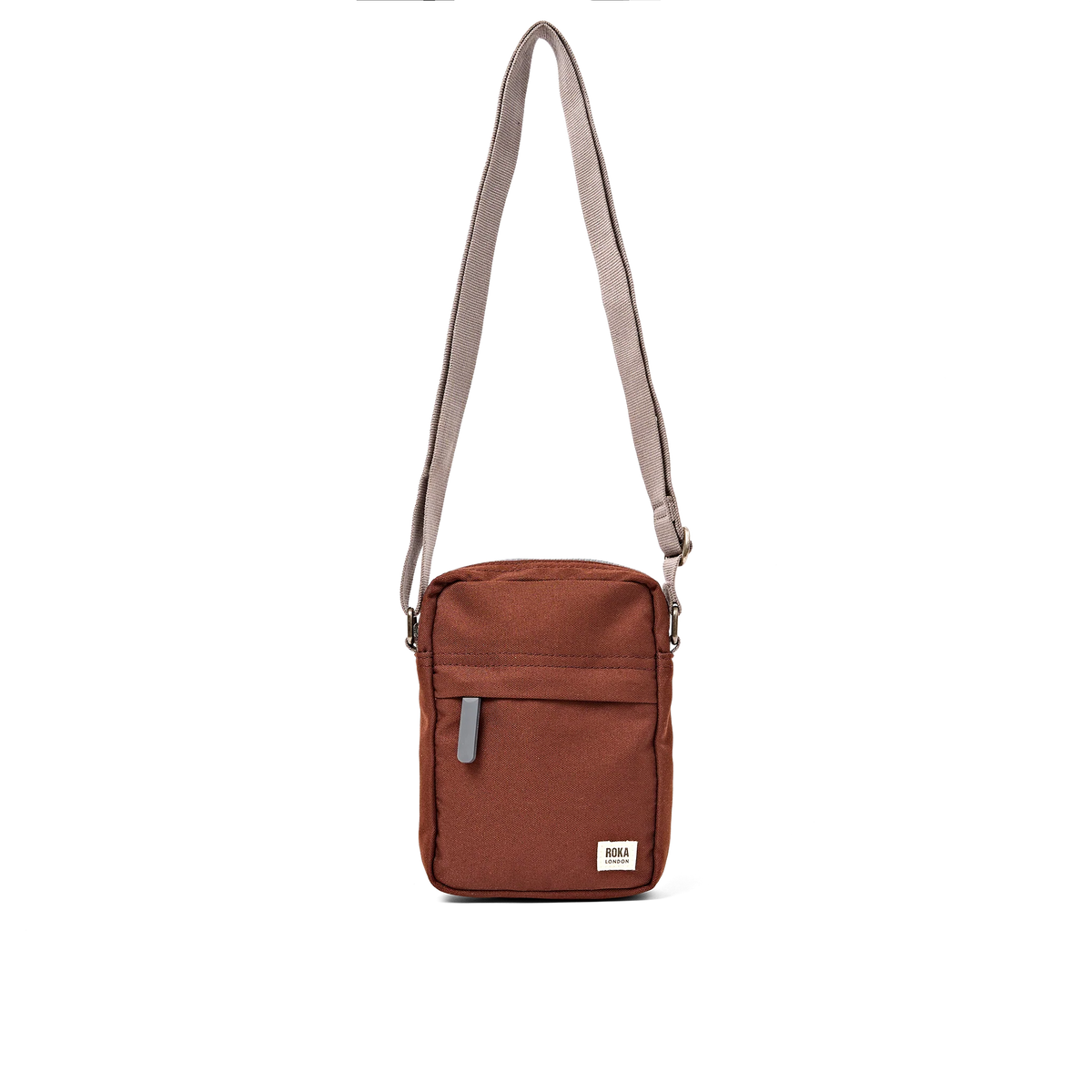 ROKA Bond Pocket Crossbody Bag in Chocolate recycled canvas