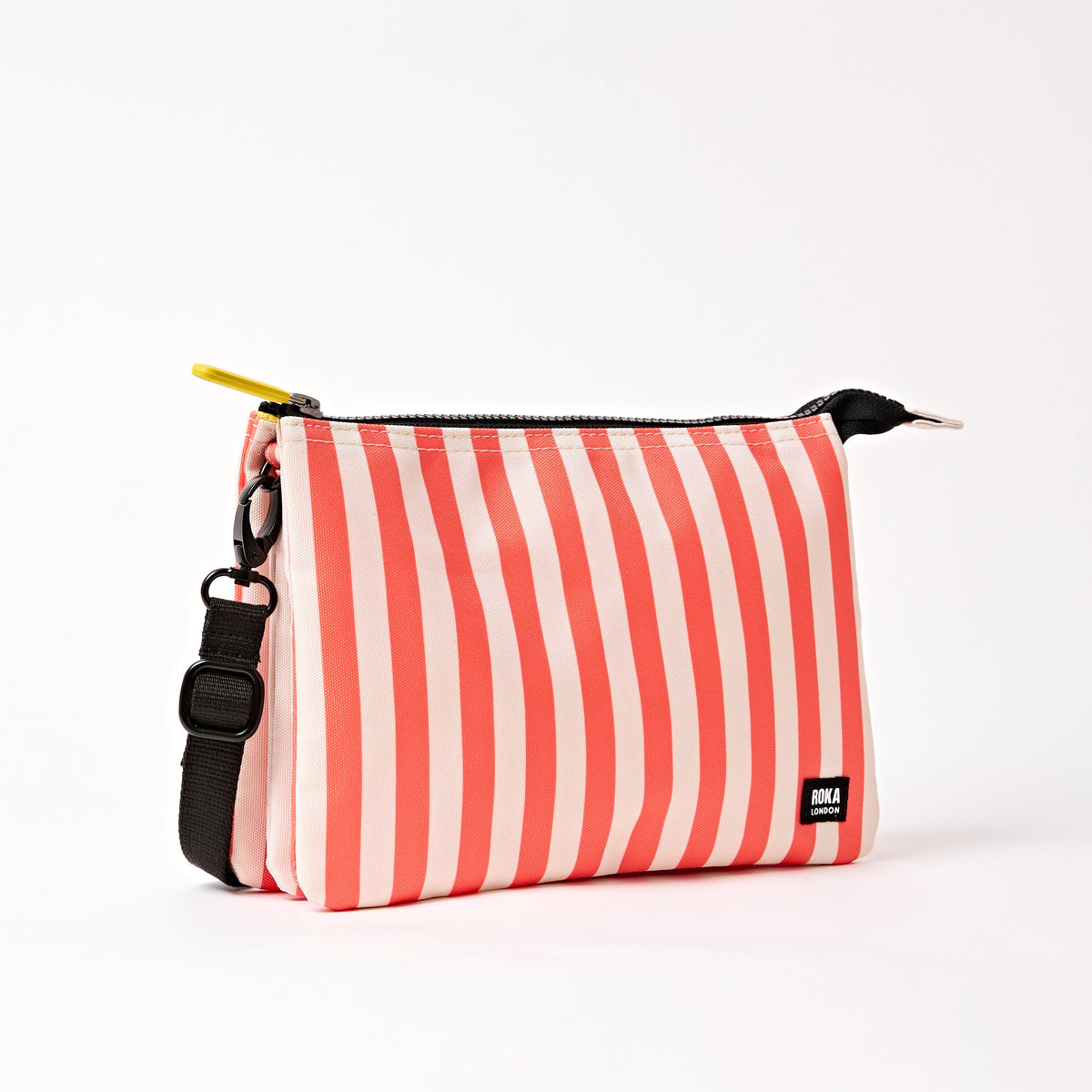 ROKA Carnaby XL Crossbody Bag in Coral Stripe recycled canvas