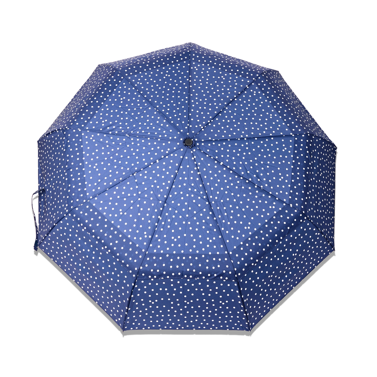 ROKA Waterloo recycled umbrella in Navy Polka Dot print