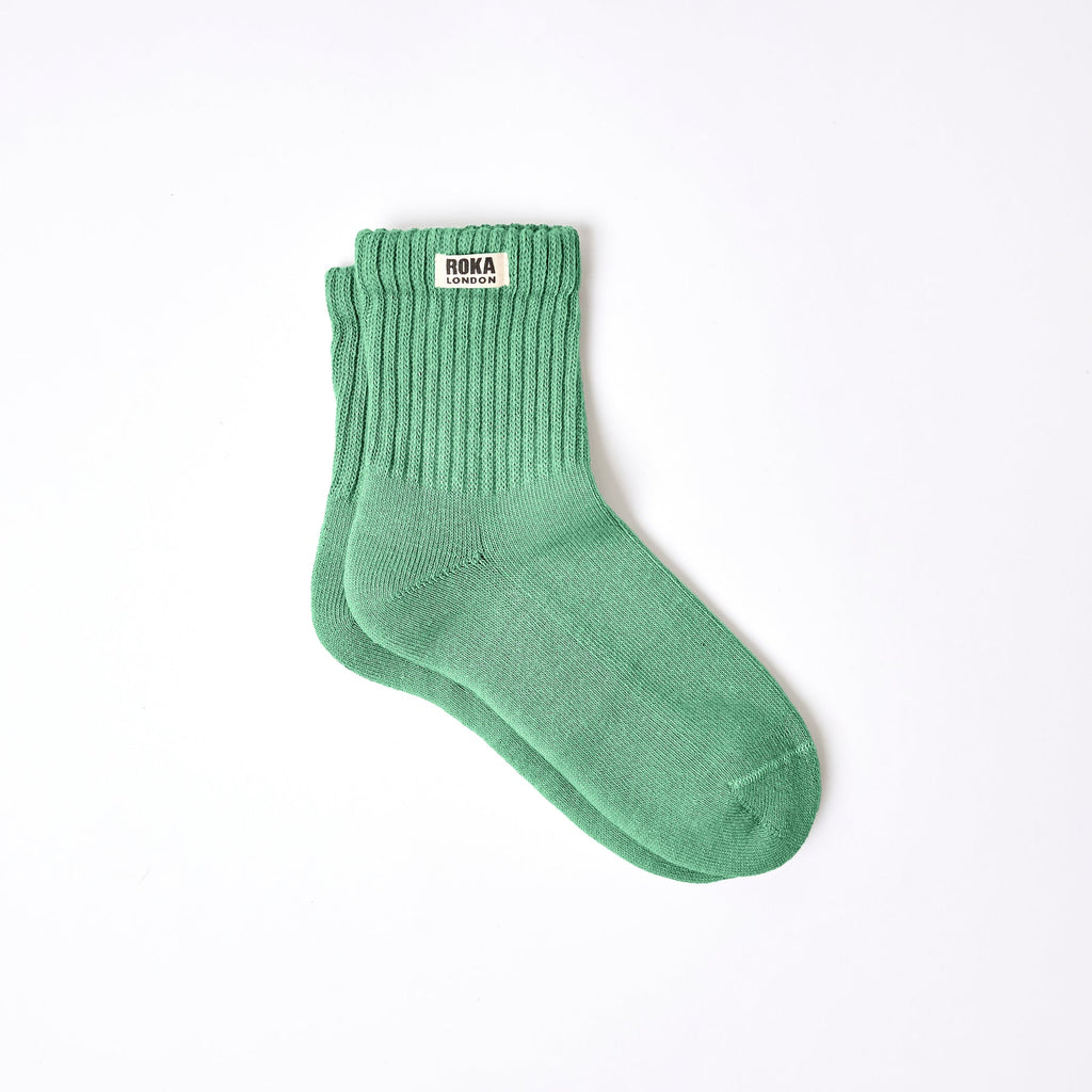 Roka Retro Crew Socks in bold block colour, organic cotton, women's UK 3–8