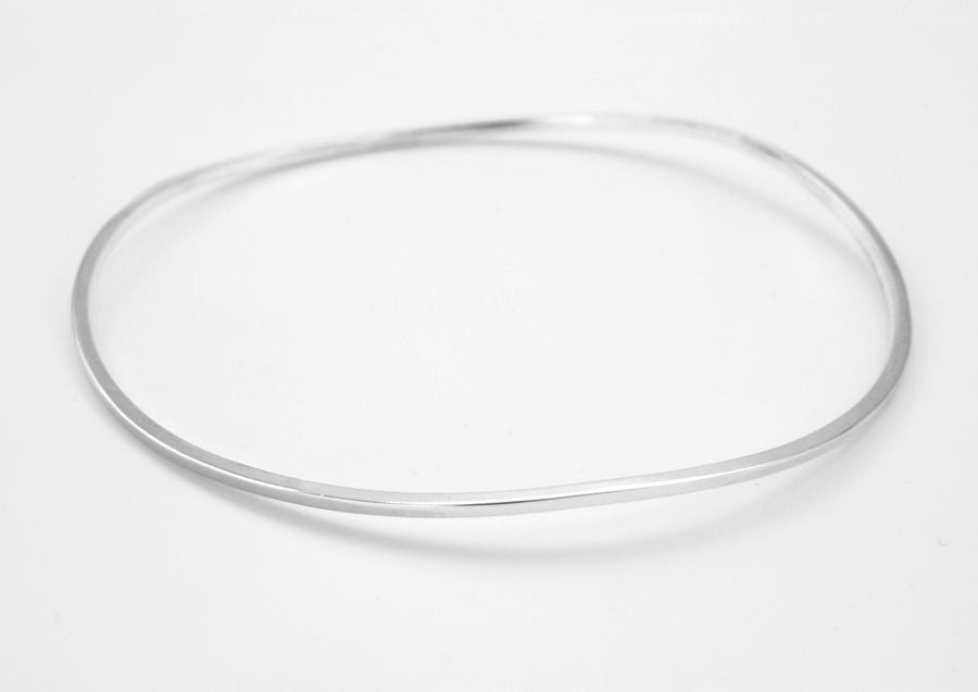 Sterling Silver Polished Wavy Bangle – Handmade in Mexico