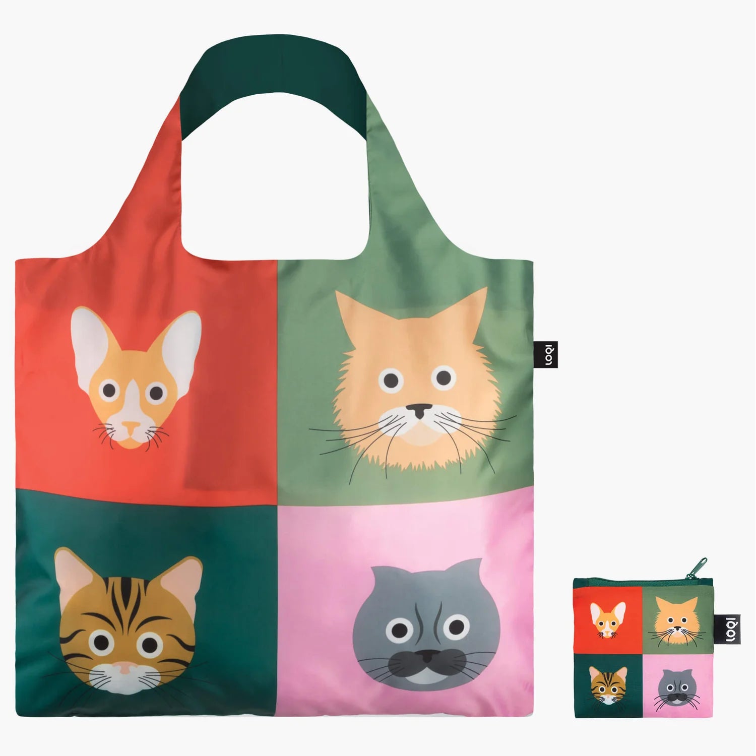 LOQI Stephen Cheetham Cats recycled bag with zip pocket, back view