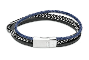 double Leather bracelet with Steel Chain and Magnetic Clasp