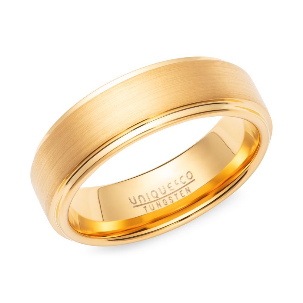 UNIQUE & CO TUNGSTEN CARBIDE RING WITH YELLOW IP PLATING