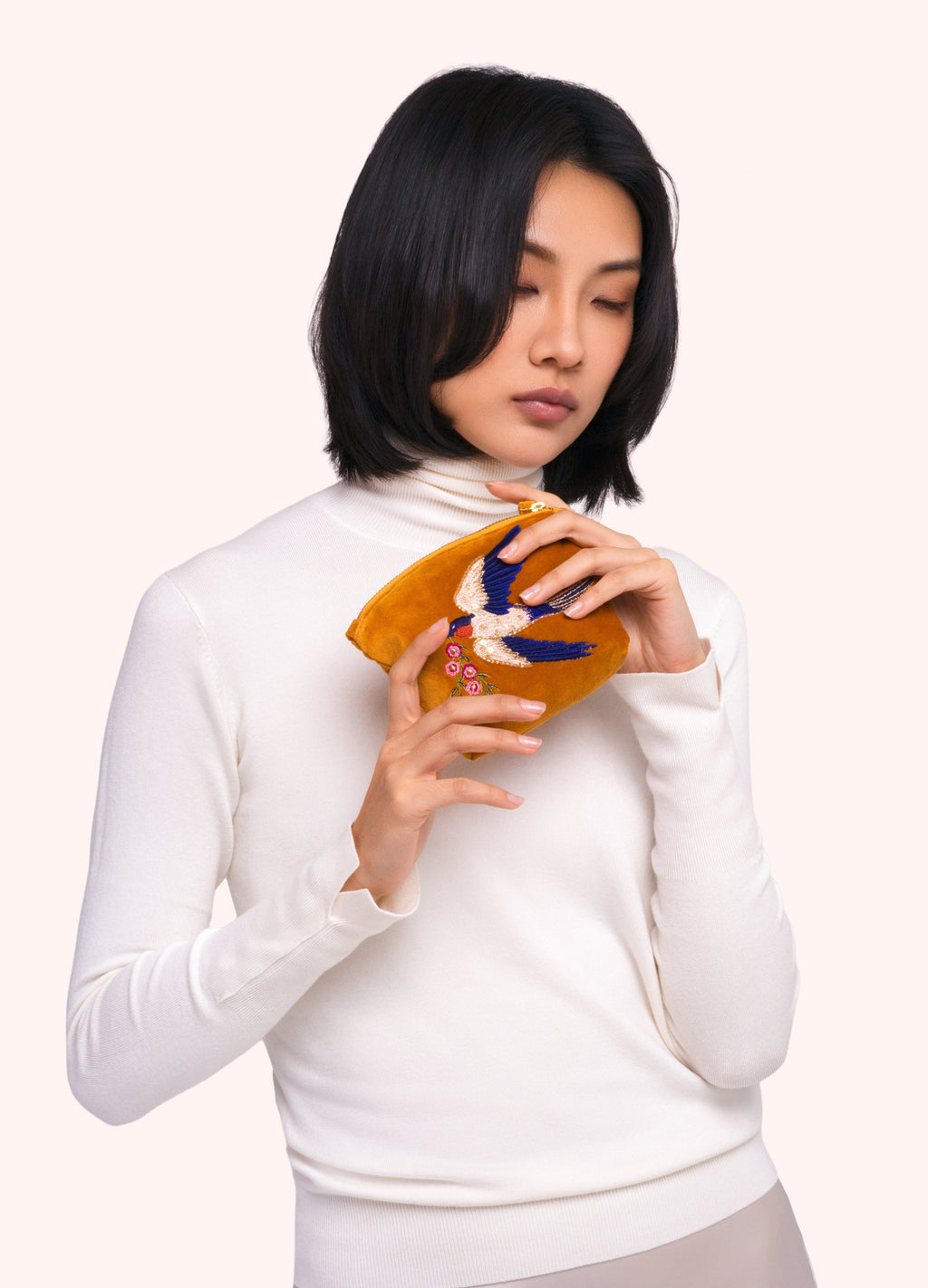 Powder Swallow Velvet Mini Pouch – second view