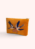 Powder Swallow Velvet Zip Pouch with beaded floral swallow design