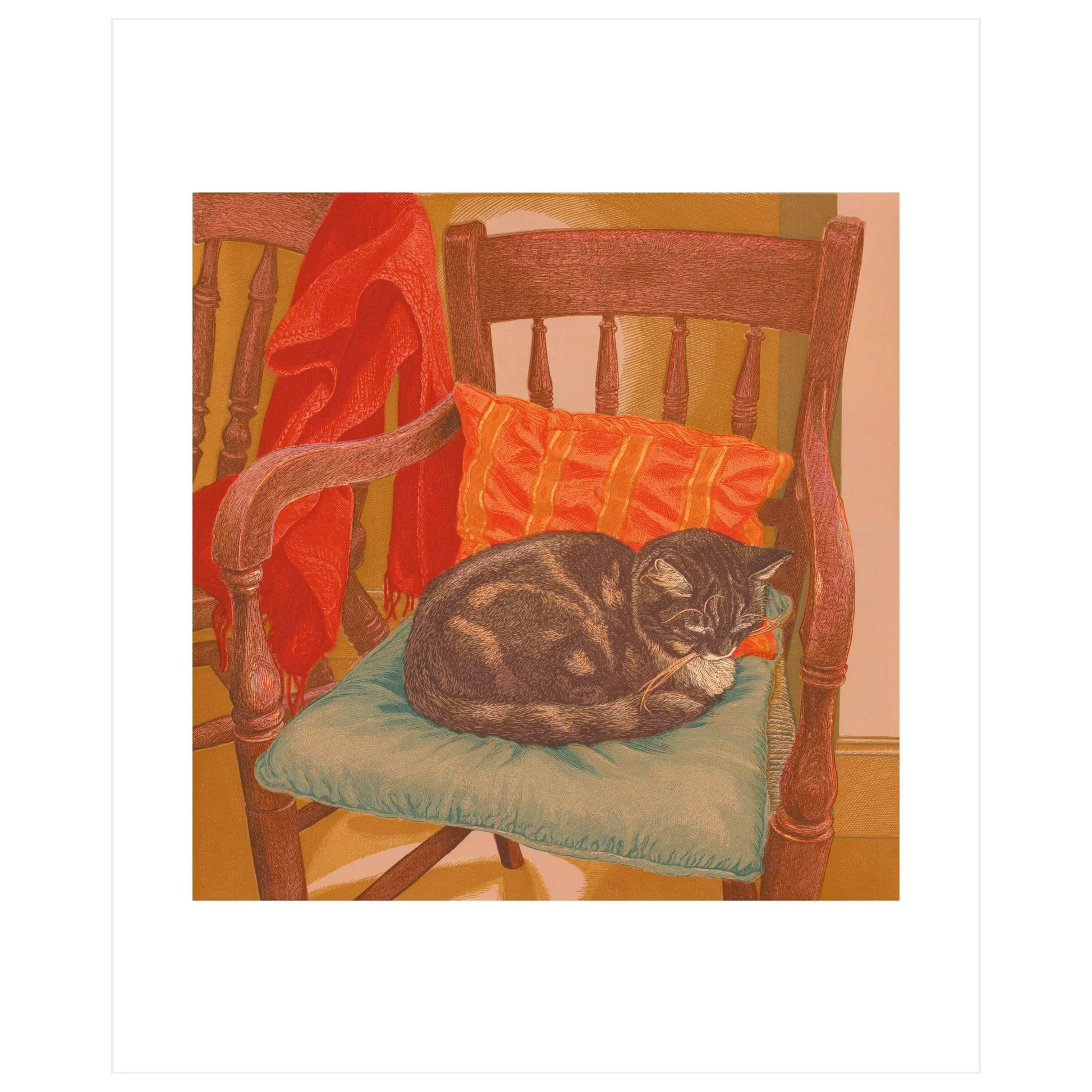 Helen Sleeping on Millie's Chair greeting card by Vanessa Lubach, cat portrait, ORA Gallery