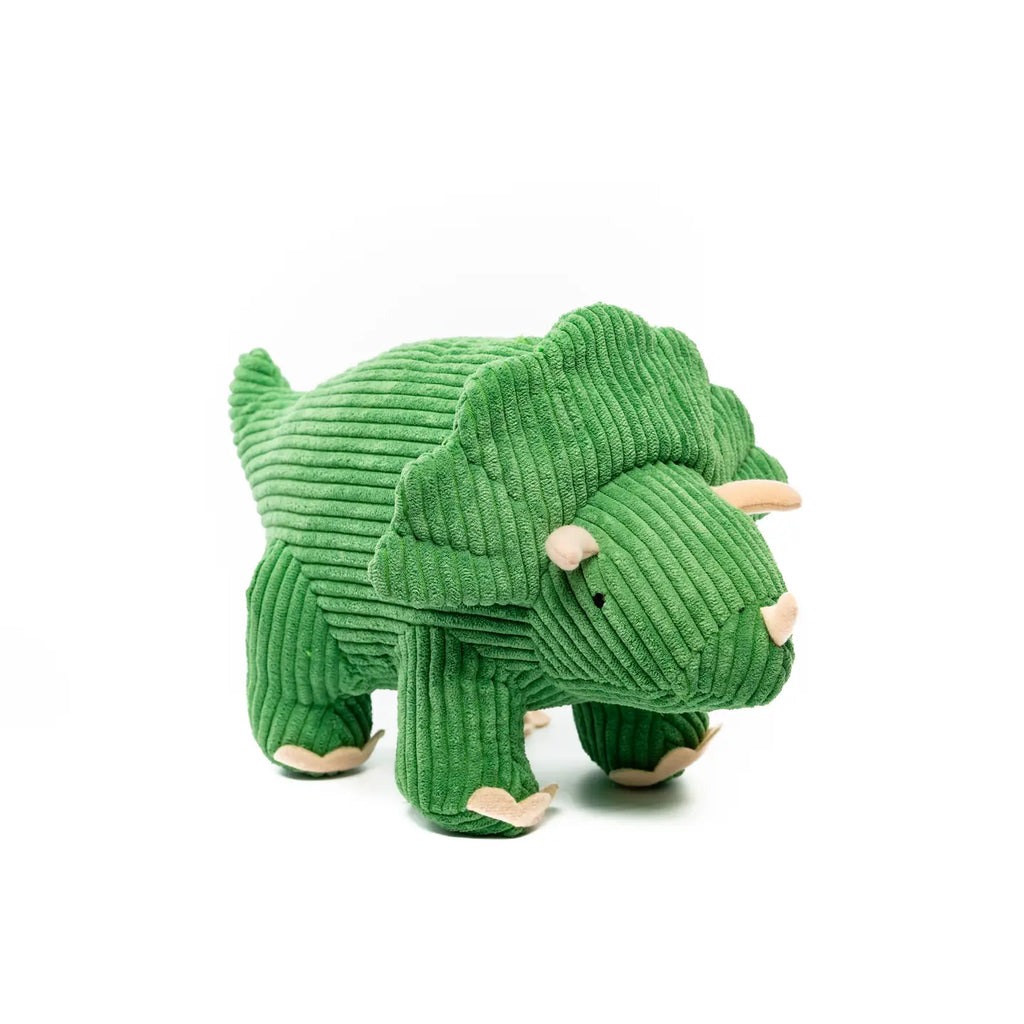 TRICERATOPS CORDUROY DINOSAUR SOFT TOY GREEN