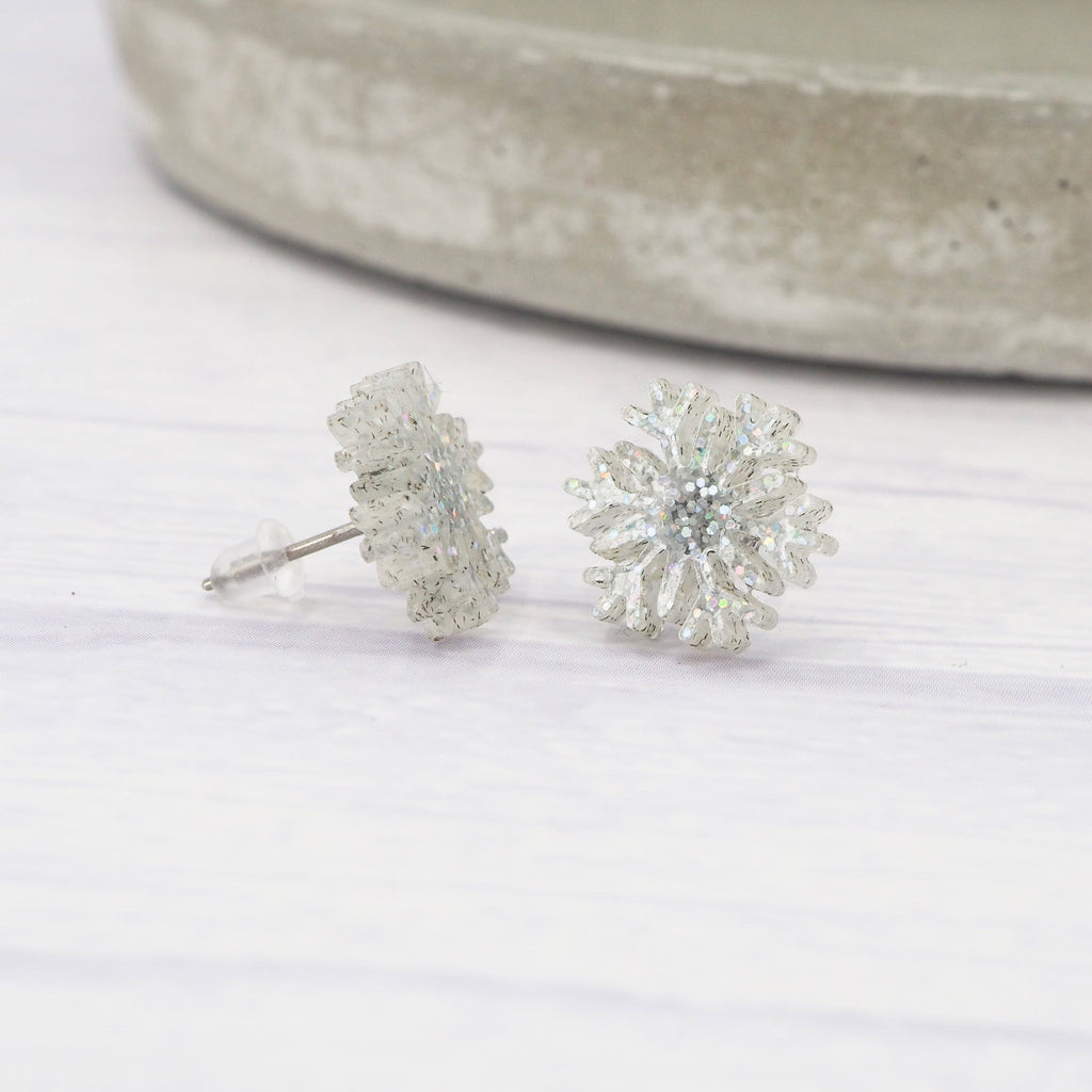 Holographic glitter snowflake small studs