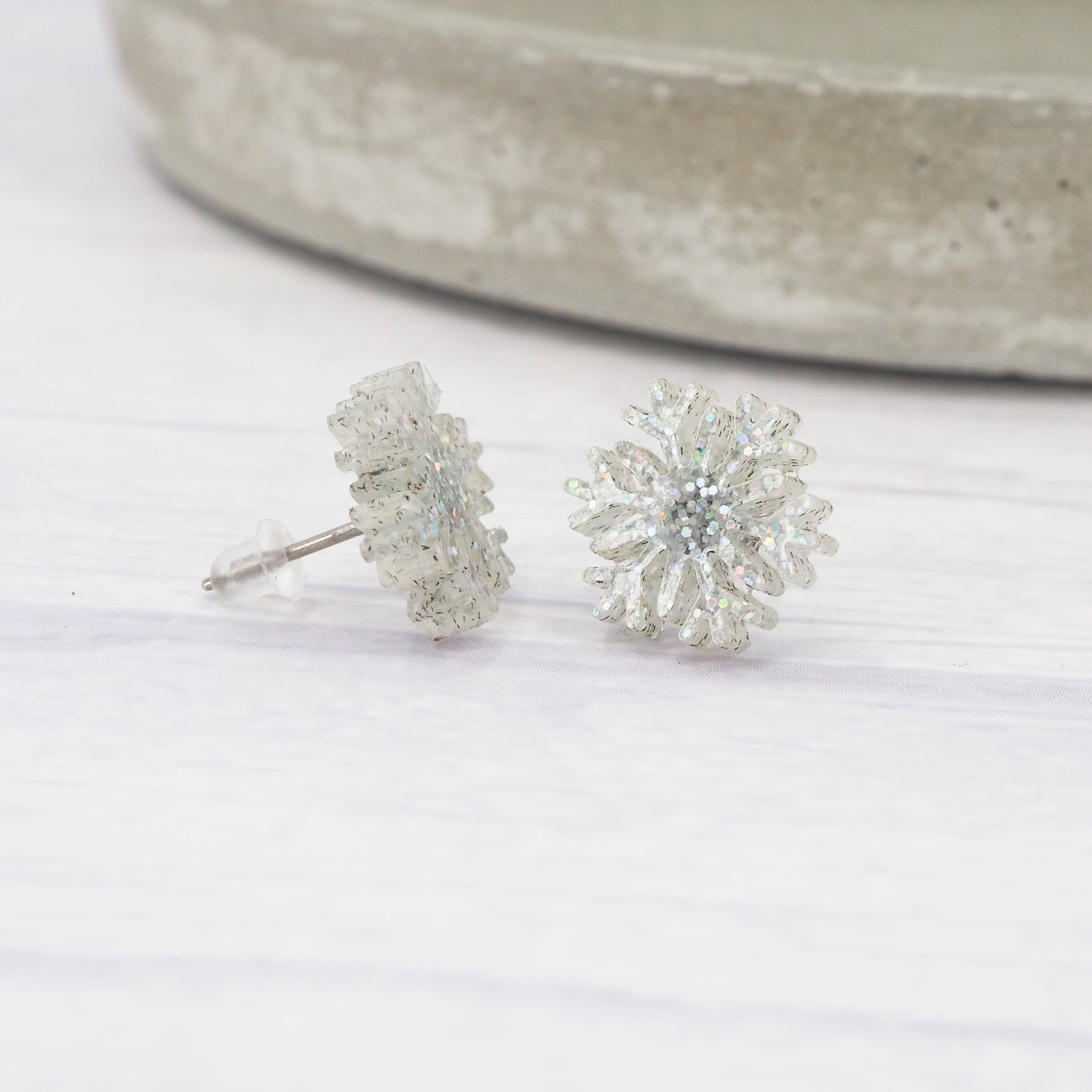 Holographic glitter snowflake small studs