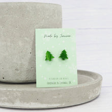 Load image into Gallery viewer, Green Pearly Christmas tree studs
