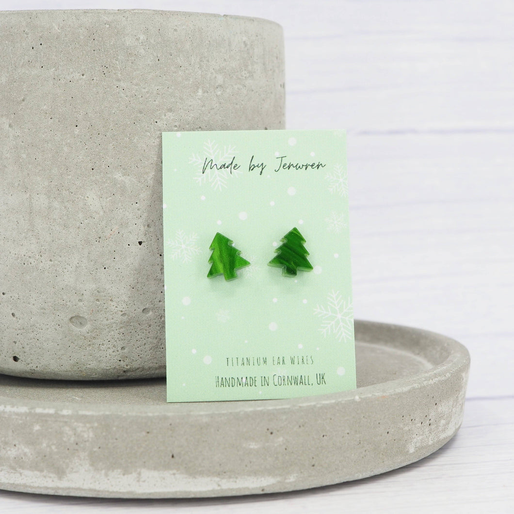 Green Pearly Christmas tree studs