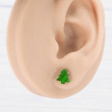 Load image into Gallery viewer, Green Pearly Christmas tree studs
