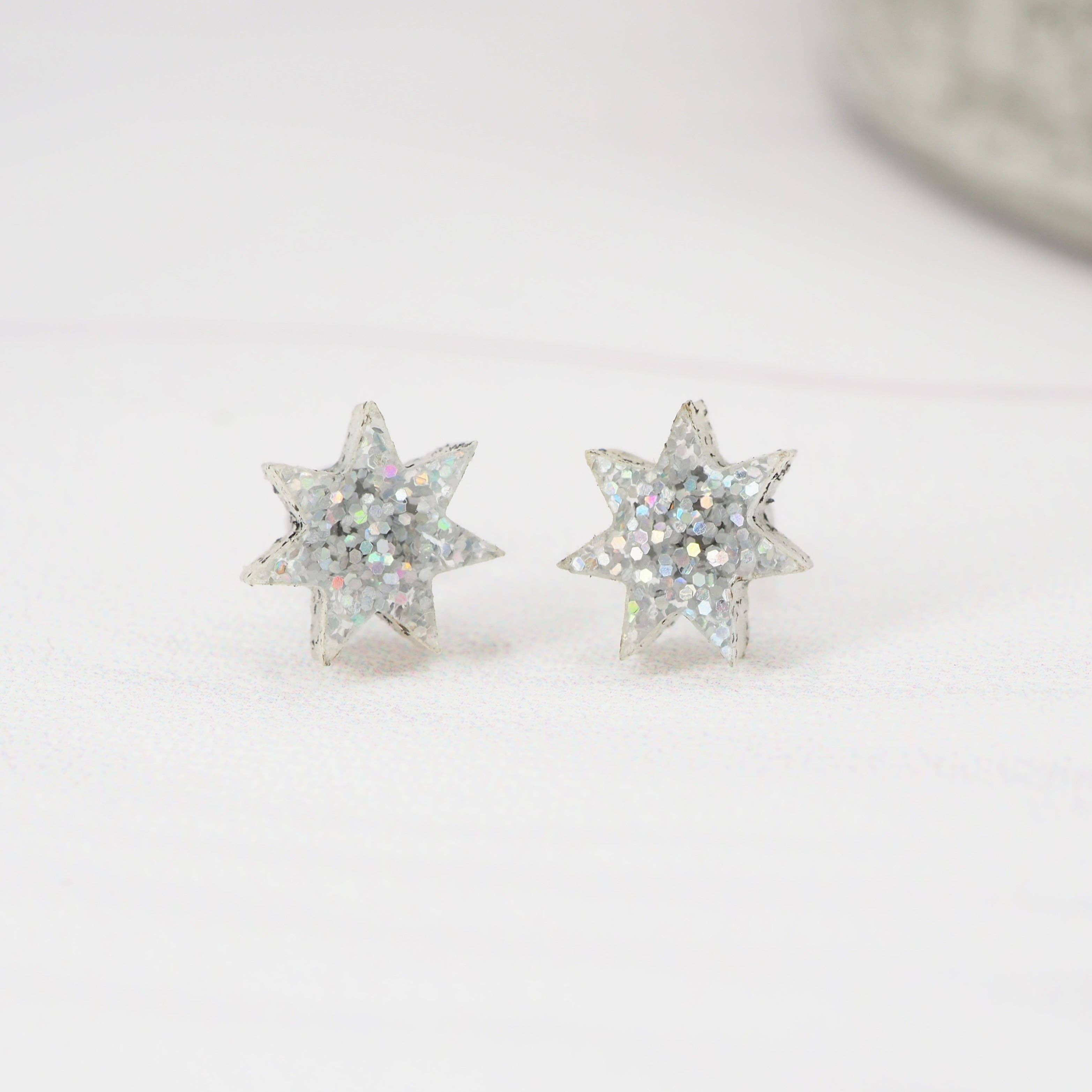 Holographic glitter star studs