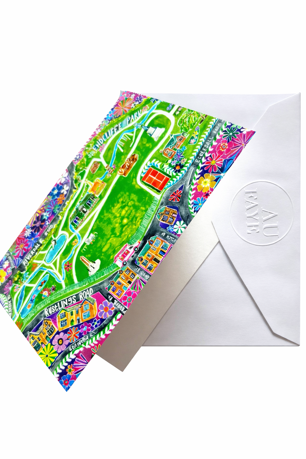 Endcliffe park Sheffield map a6 hand painted greetings card 