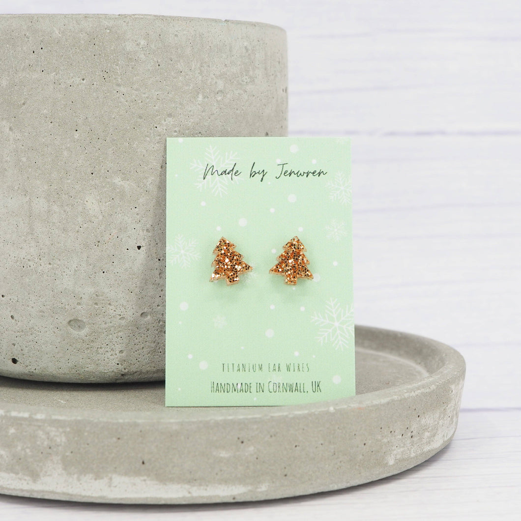 Gold Christmas tree studs