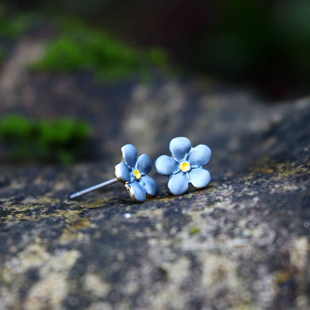 Mini Forget Me Not Flower Stud Earrings, 14k Gold Plated