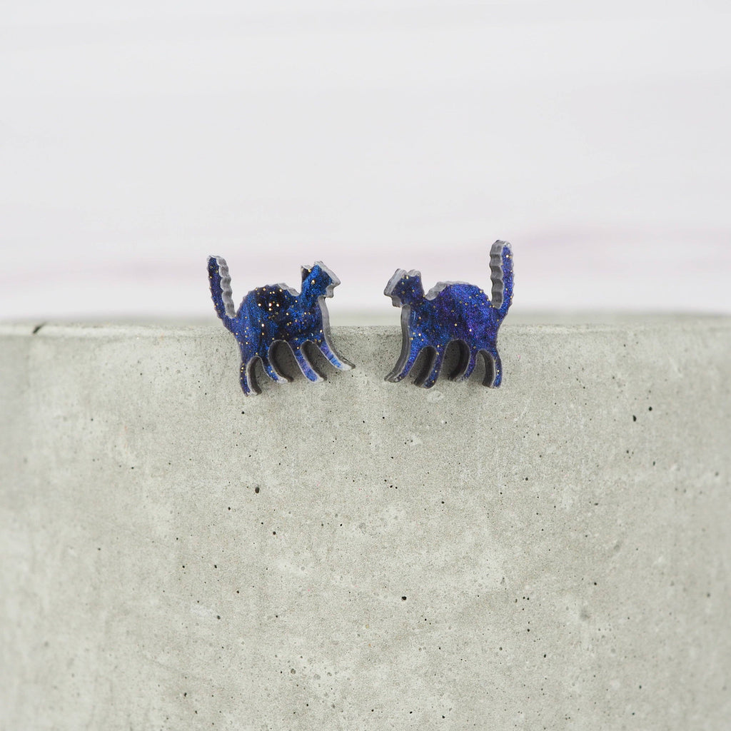 Purple galaxy cat studs