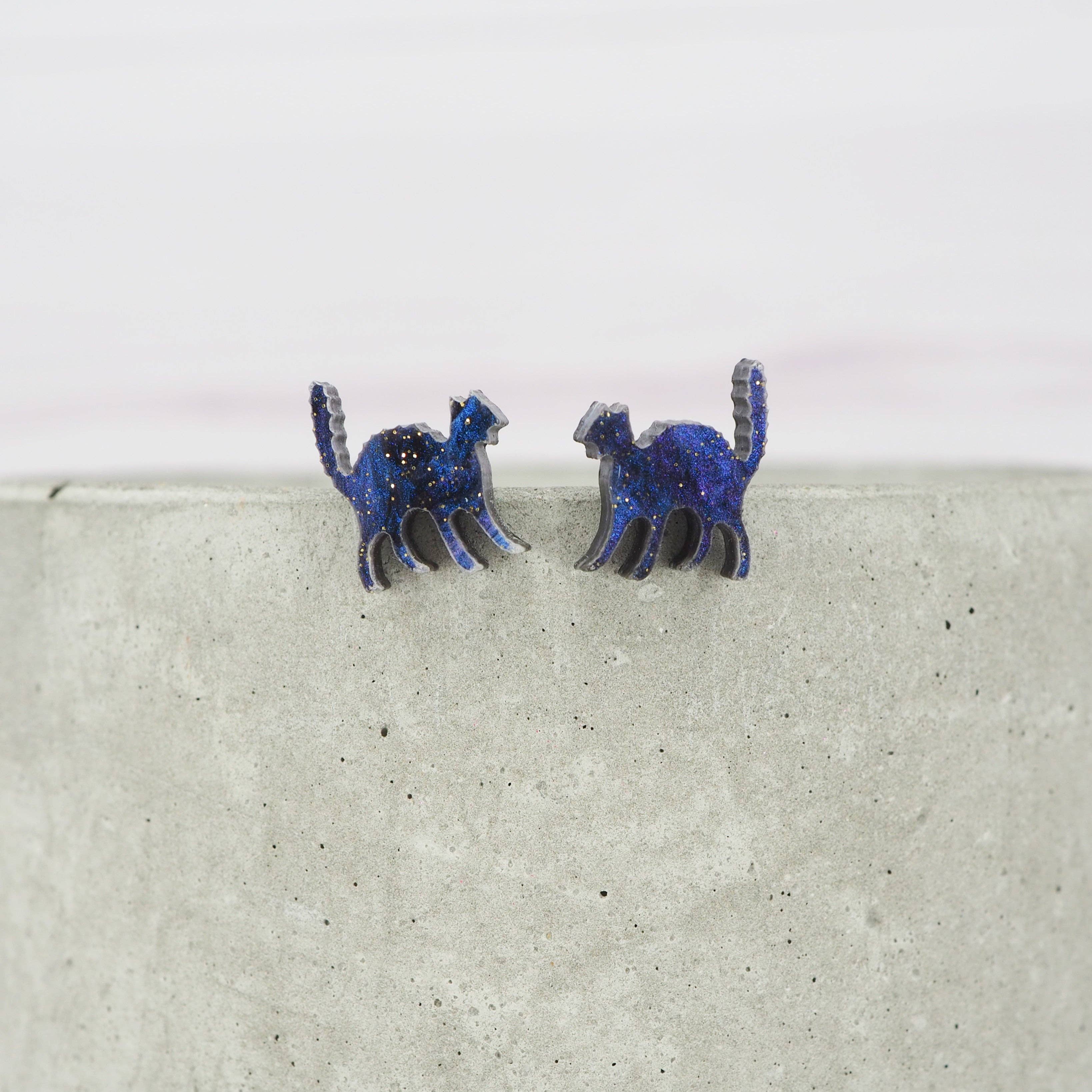 Purple galaxy cat studs