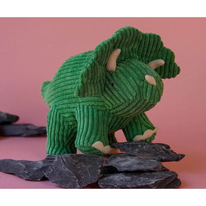 TRICERATOPS CORDUROY DINOSAUR SOFT TOY GREEN