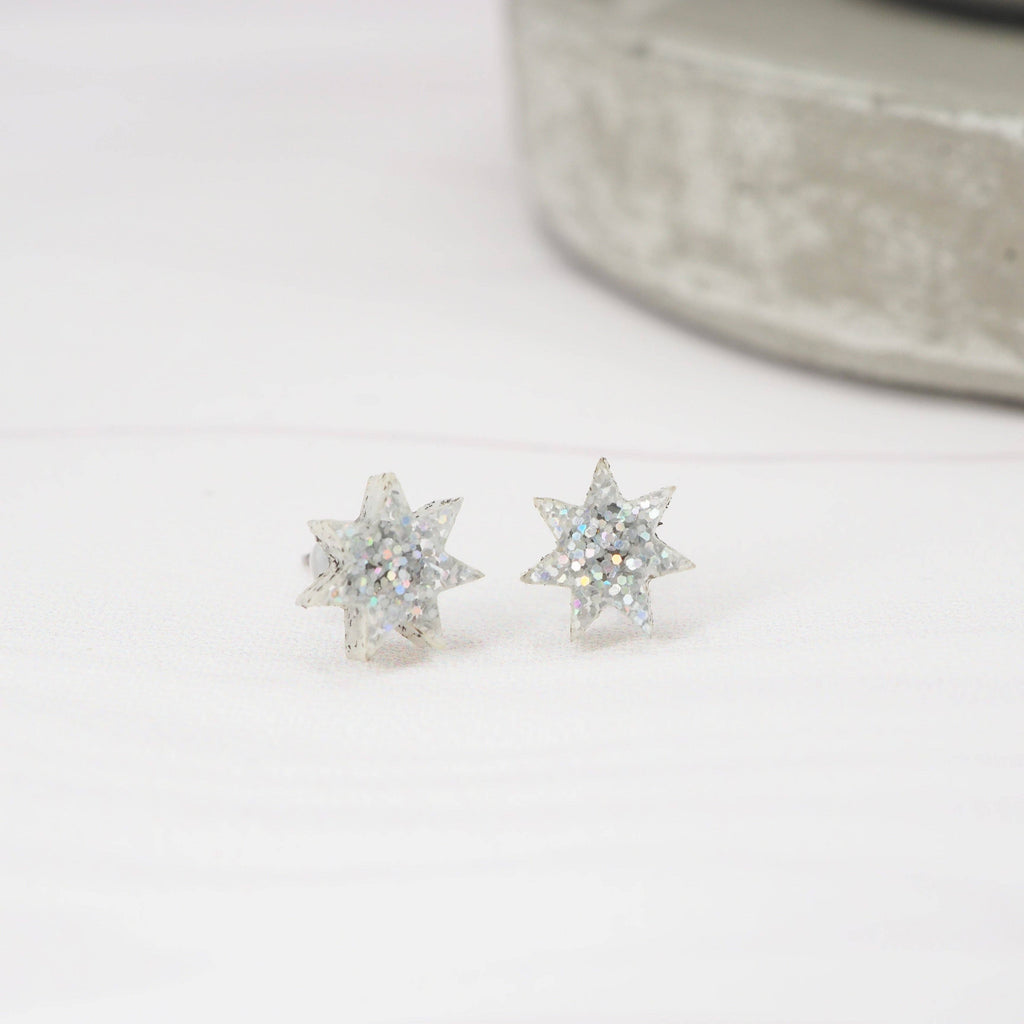 Holographic glitter star studs