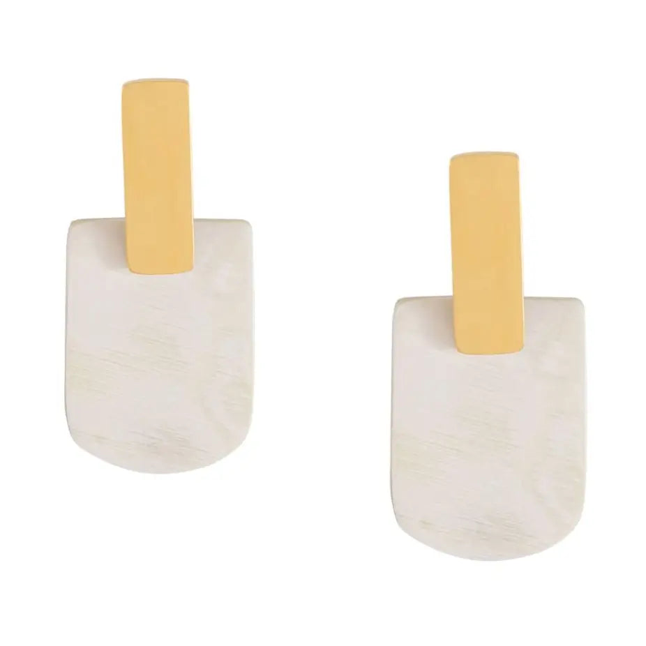 Horn & Gold Plate Oblong Shaped Drop Earrings