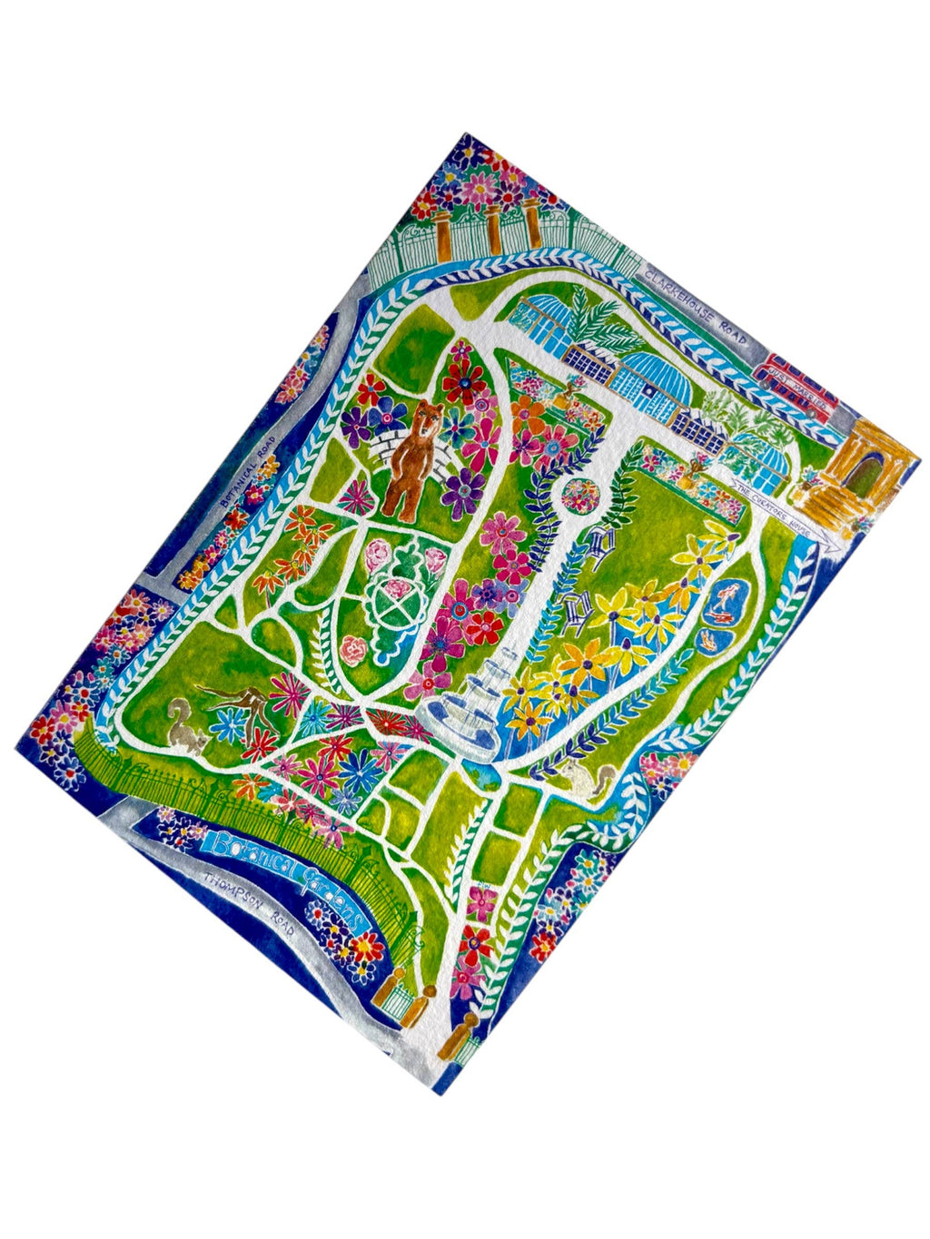 Botanical Gardens Sheffield map a6 painted greetings card
