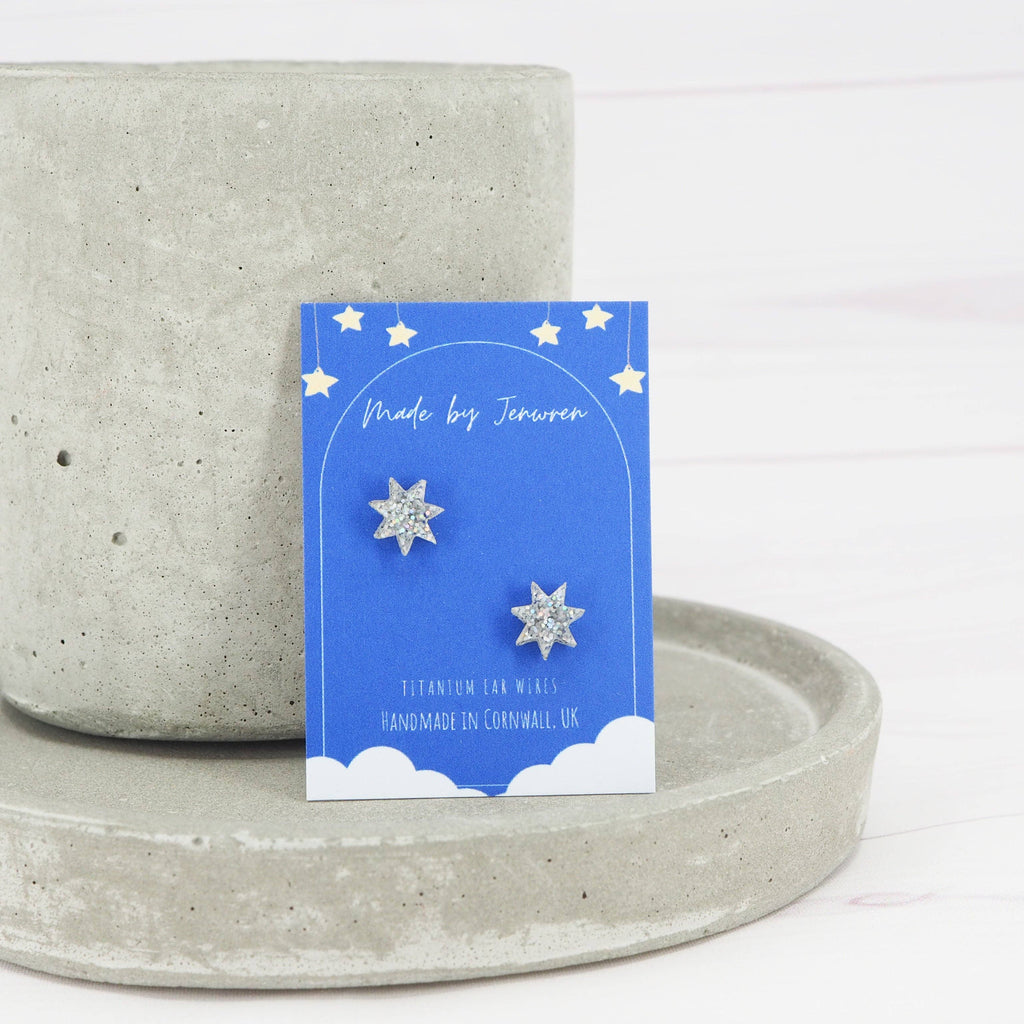Holographic glitter star studs