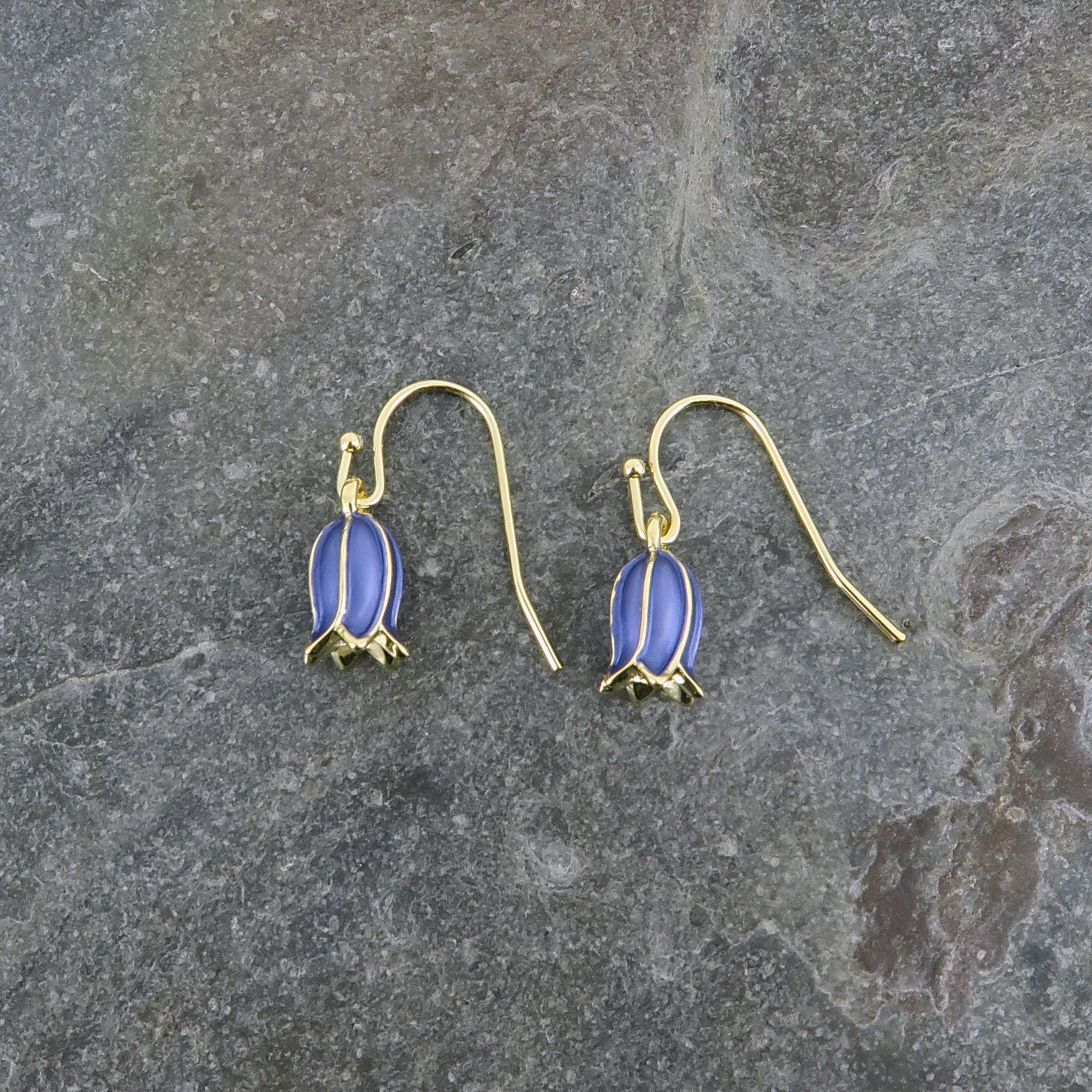 Bluebell gold-plated single drop earring on slate - ORA Gallery