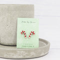 Red glitter candy cane Christmas studs