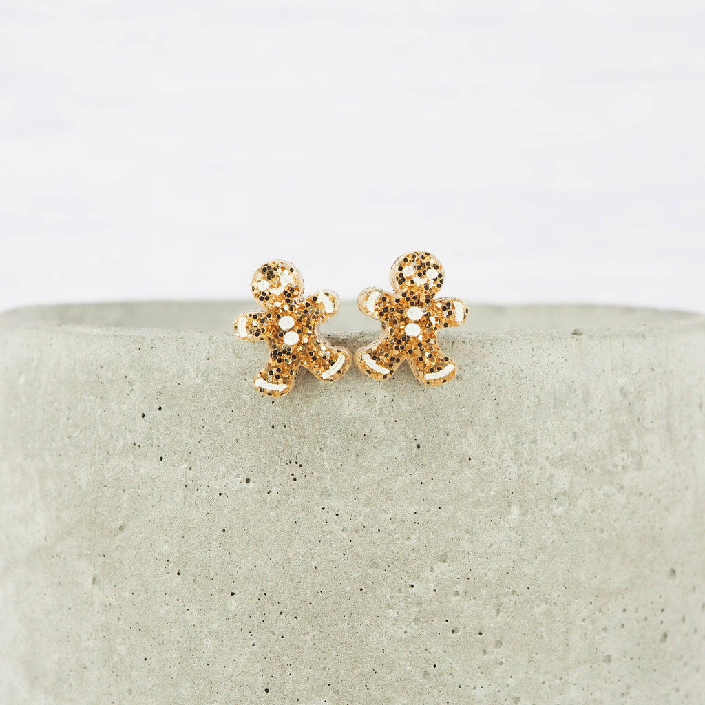 Sparkle with Festive Cheer! Mini Gold Glitter Gingerbread Man Studs