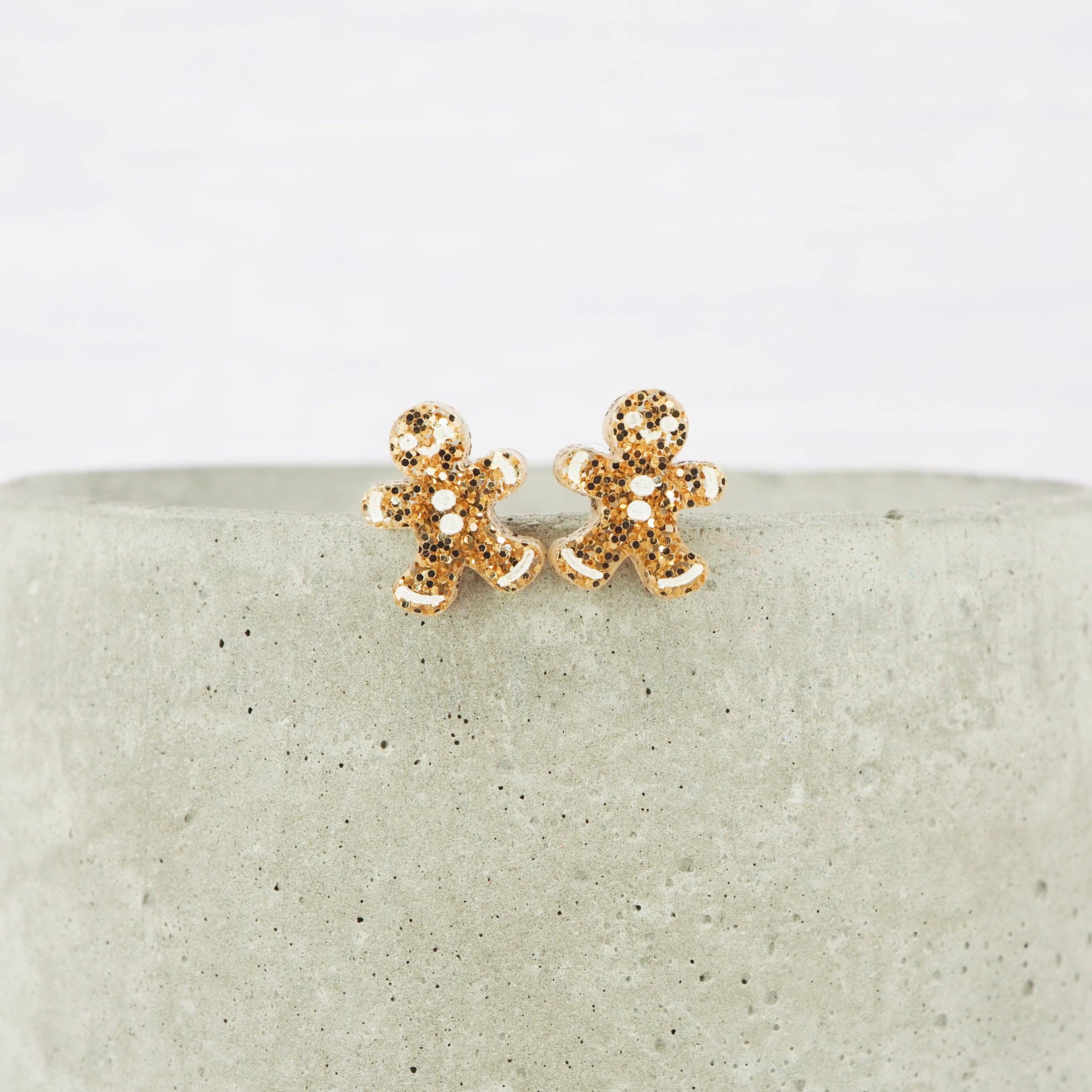 Sparkle with Festive Cheer! Mini Gold Glitter Gingerbread Man Studs